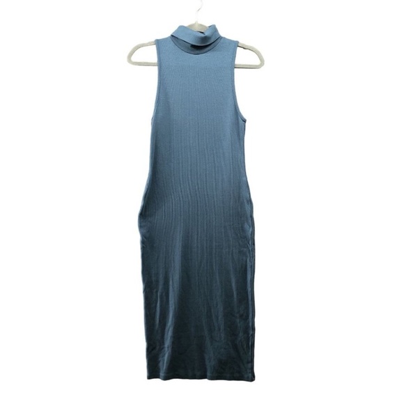 NWOT Zara Sleeveless Mockneck Ribbed Midi-Dress in Blue size L - Picture 5 of 13